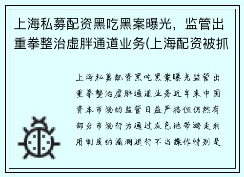 上海私募配资黑吃黑案曝光，监管出重拳整治虚胖通道业务(上海配资被抓)